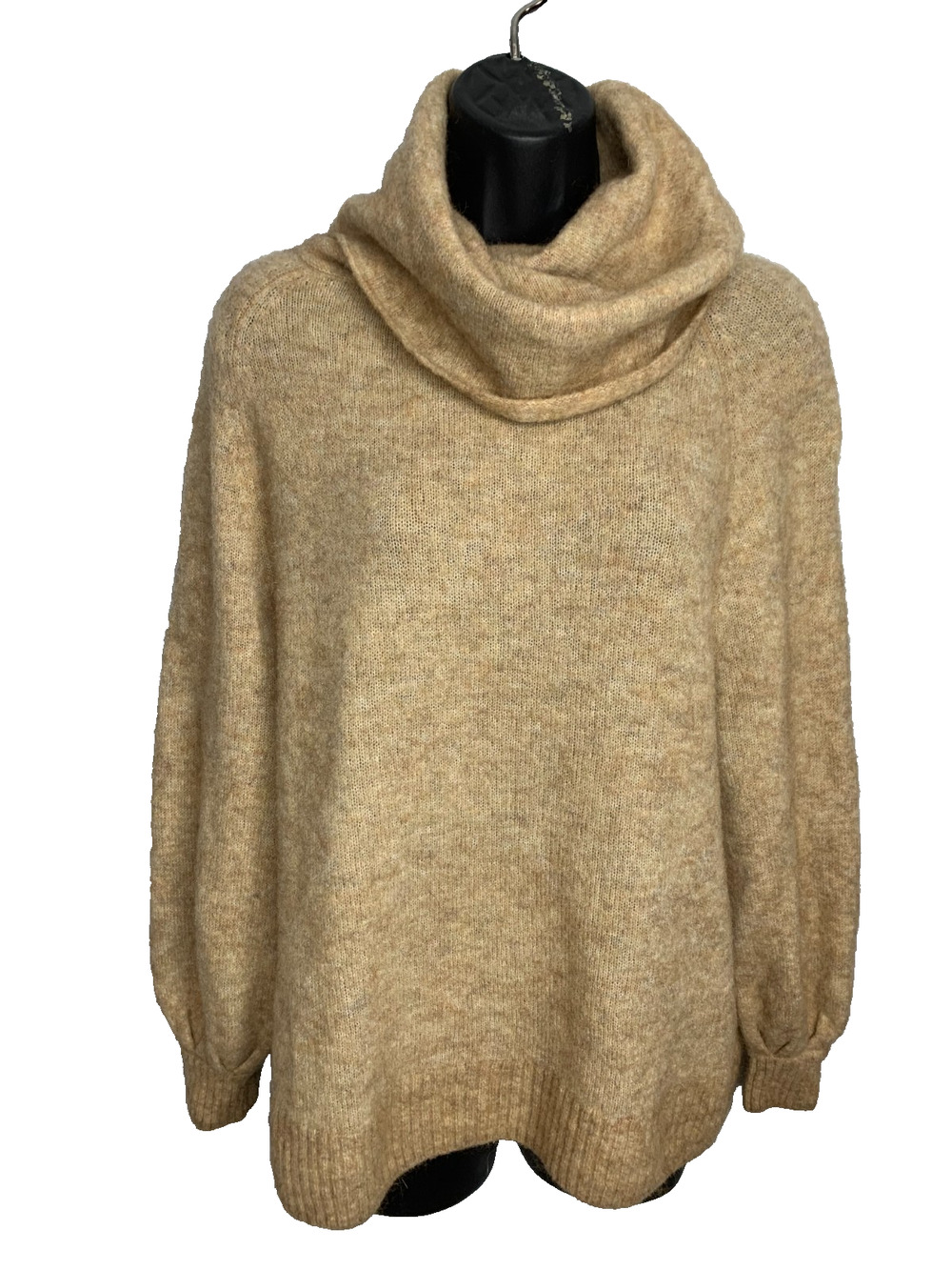 H&M Women's XS Tan Cowl Neck Sweater Acrylic, Mohair, Wool